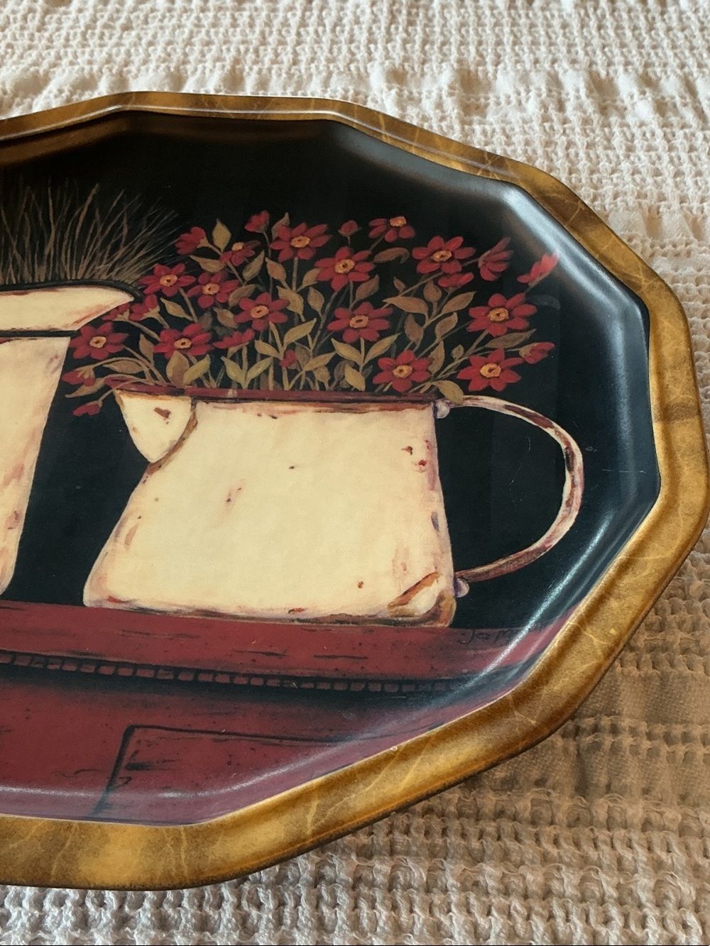 Black and Cream Floral Pitcher Decorative Wall Tray - Picture 4 of 9
